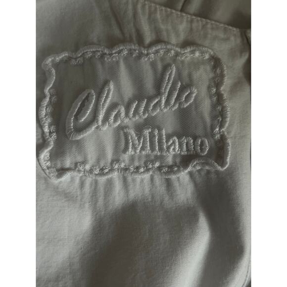 Claudio Milano 100% Linen Size S Mini Dress Sleeveless Cross Top Ruffles Skirt - Picture 7 of 10